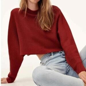Aritzia Wilfred Free Lolan Red  Merino Wool Cropped Sweater - Brick - XS